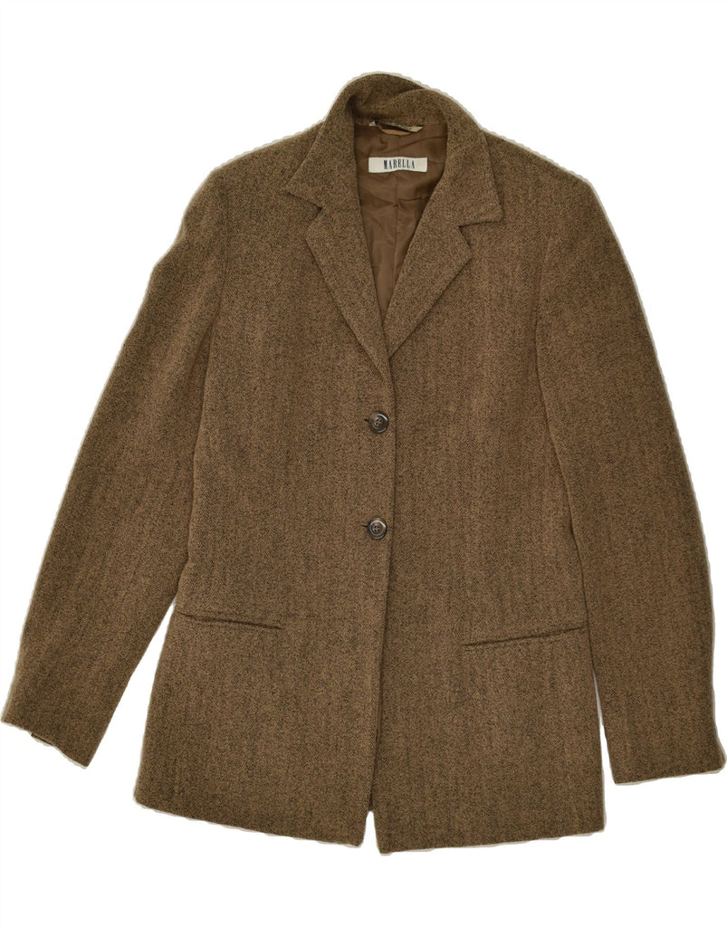 MARELLA Womens 2 Button Blazer Jacket UK 12 Medium Brown Herringbone | Vintage Marella | Thrift | Second-Hand Marella | Used Clothing | Messina Hembry 