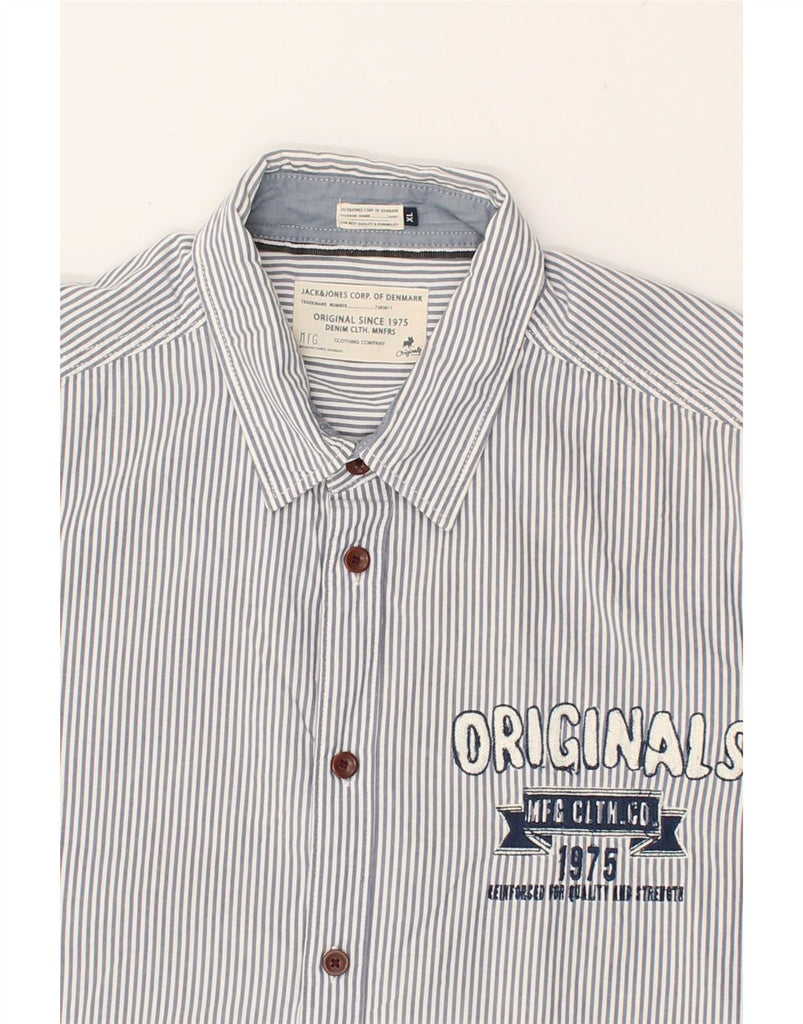 JACK & JONES Mens Graphic Short Sleeve Shirt XL Grey Pinstripe Cotton | Vintage Jack & Jones | Thrift | Second-Hand Jack & Jones | Used Clothing | Messina Hembry 