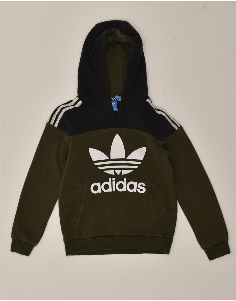 ADIDAS Boys Graphic Hoodie Jumper 9-10 Years  Khaki Colourblock Cotton | Vintage Adidas | Thrift | Second-Hand Adidas | Used Clothing | Messina Hembry 