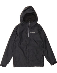 COLUMBIA Boys Hooded Rain Jacket 10-11 Years Medium  Black Polyamide