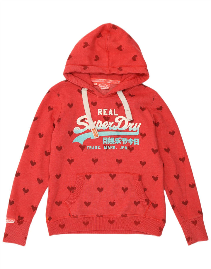 SUPERDRY Womens Graphic Hoodie Jumper UK 14 Medium Red Heart