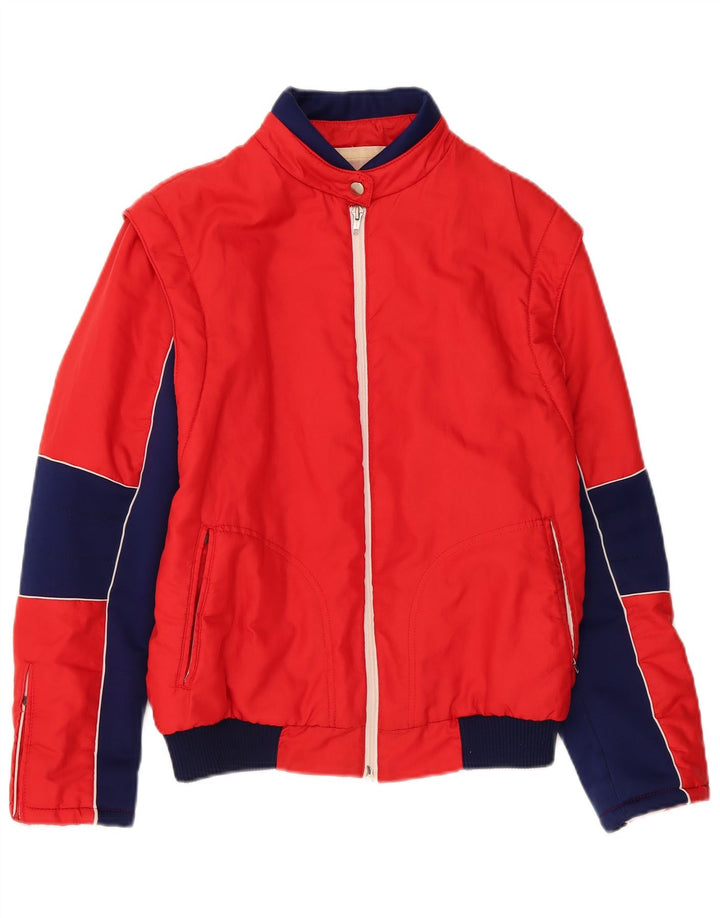 VINTAGE Womens Bomber Jacket UK 16 Large Red Colourblock