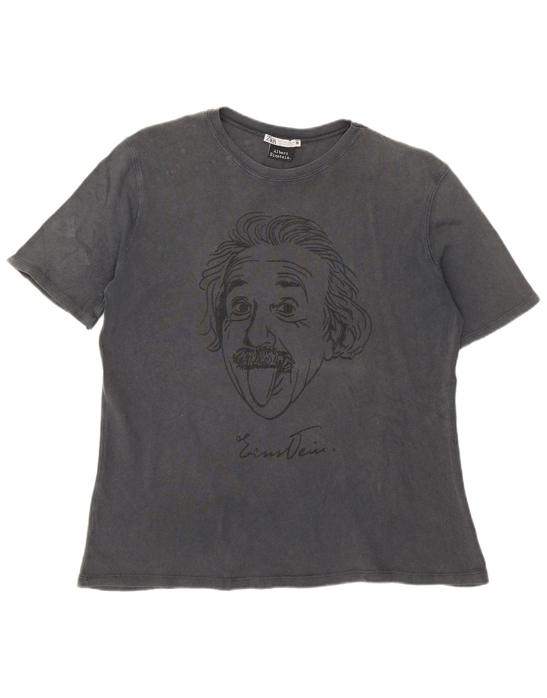 Zara Mens Albert Einstein Graphic T-Shirt Top Small Grey