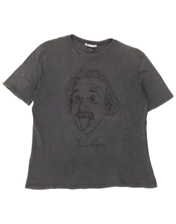 Zara Mens Albert Einstein Graphic T-Shirt Top Small Grey