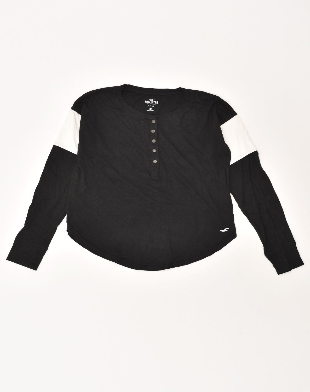 HOLLISTER Womens Oversized Top Long Sleeve UK 6 XS Black Colourblock, Vintage & Second-Hand Clothing Online
