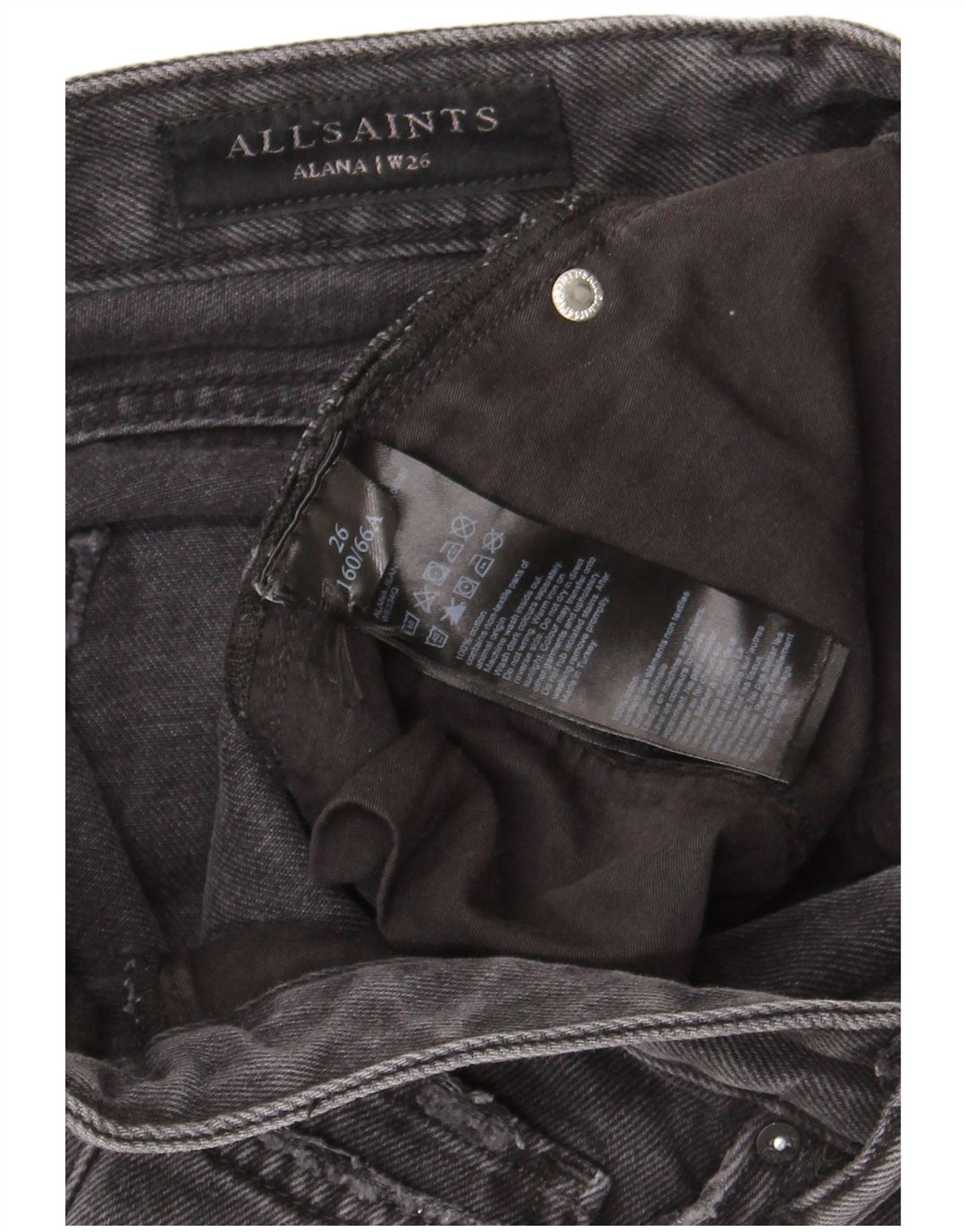 All Saints Womens Alana Distressed Straight Jeans W26 L28 Black Cotton