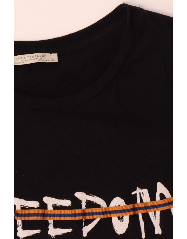 Zara Womens Trafaluc Graphic T-Shirt Top Medium Black
