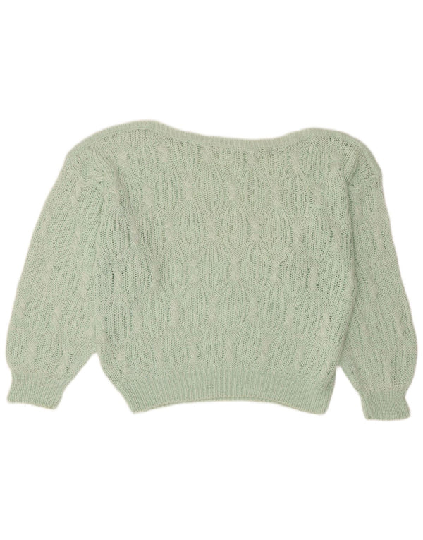 Vintage Womens Oversized Boat Neck Jumper Sweater UK 16 Large Green Cotton
