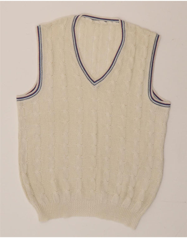 Vintage Mens Vest Tank Top Medium Off White