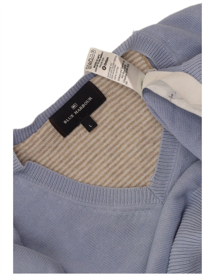 Marks & Spencer Mens Blue Harbour V-Neck Jumper Sweater Large Blue Cotton