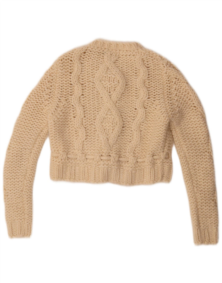 Benetton Womens Crop Cardigan Sweater UK 14 Medium Off White Wool