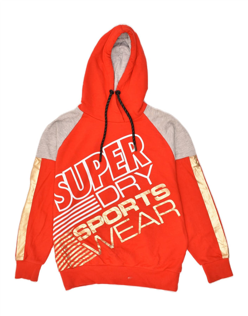 SUPERDRY Womens Graphic Hoodie Jumper UK 14 Medium Red Colourblock Cotton | Vintage Superdry | Thrift | Second-Hand Superdry | Used Clothing | Messina Hembry 