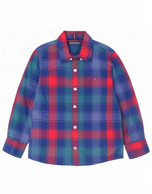 Tommy Hilfiger Boys Flannel Shirt 3-4 Years Blue Plaid Cotton