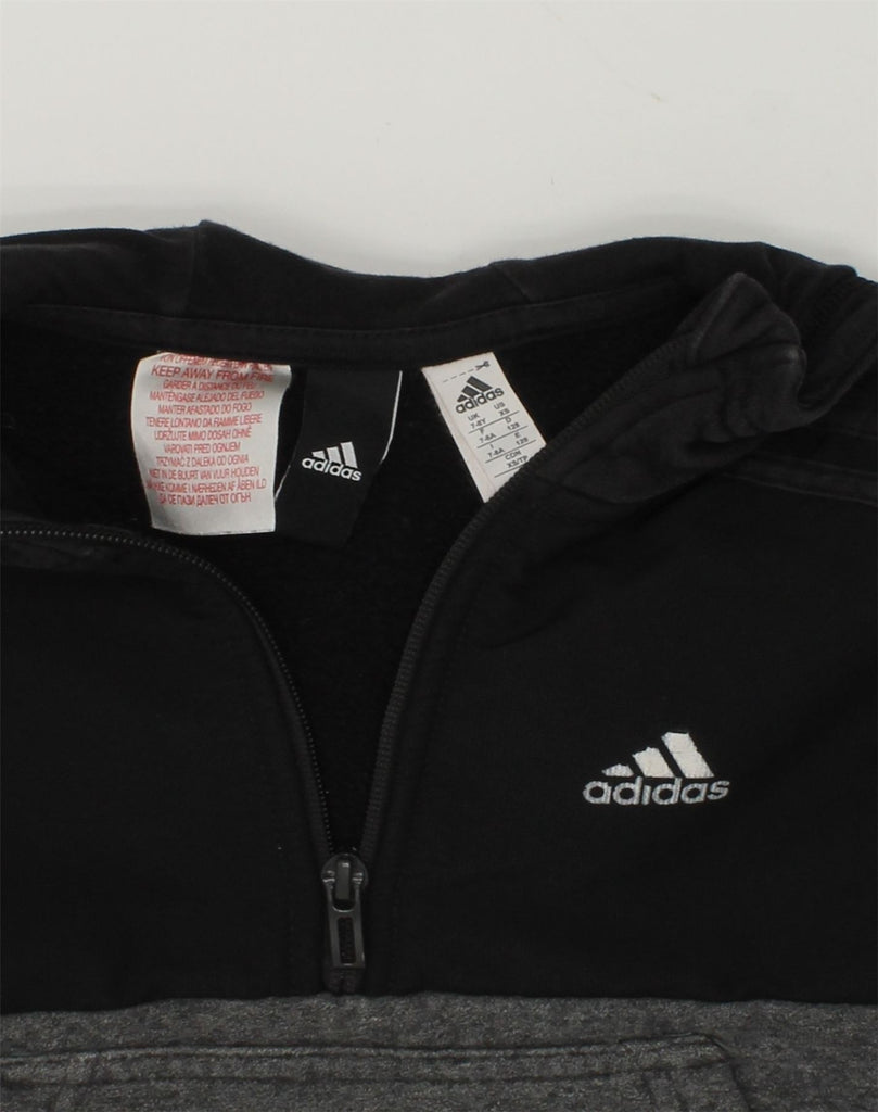 ADIDAS Boys Graphic Zip Neck Hoodie Jumper 7-8 Years Black Colourblock | Vintage Adidas | Thrift | Second-Hand Adidas | Used Clothing | Messina Hembry 