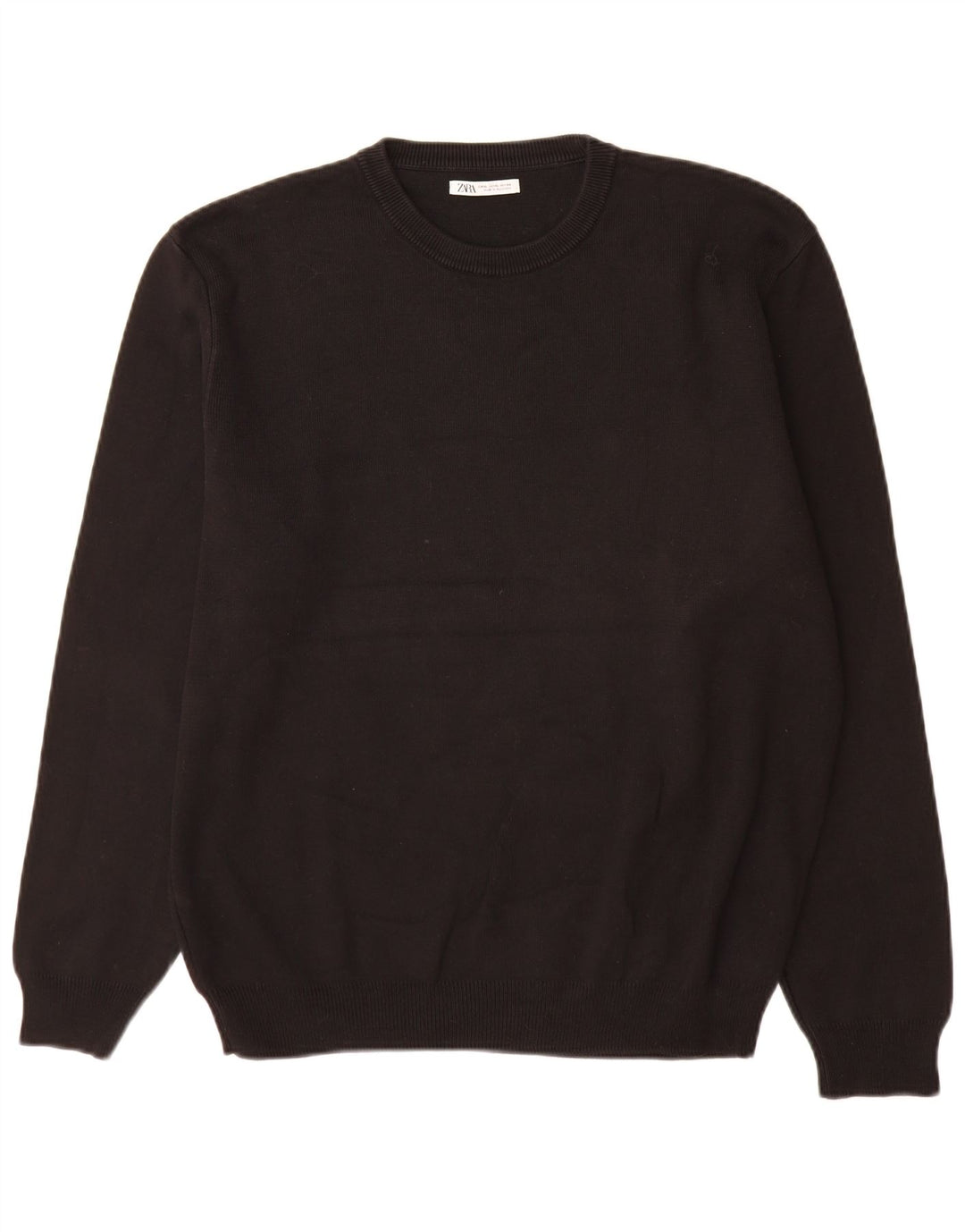Zara Mens Crew Neck Jumper Sweater XL Black Cotton