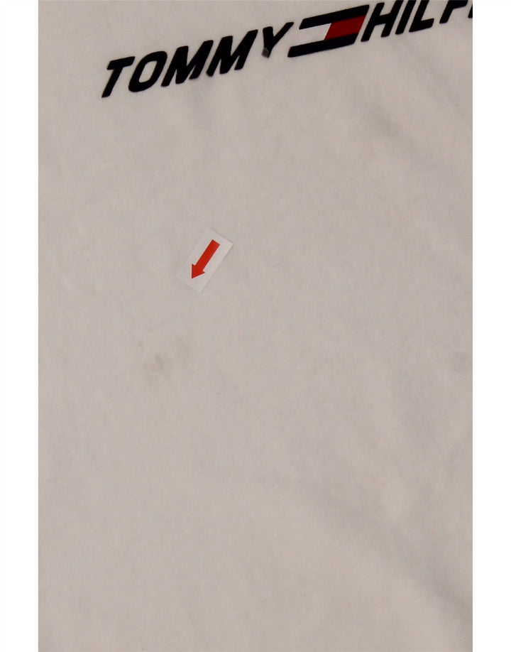TOMMY HILFIGER Mens Graphic T-Shirt Top Large White Cotton Vintage Tommy Hilfiger and Second-Hand Tommy Hilfiger from Messina Hembry 