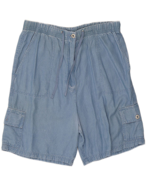 Marks & Spencer Womens High Waist Cargo Shorts UK 16 Large W34 Blue Lycra