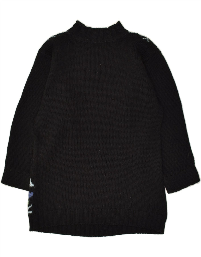 VINTAGE Womens Turtle Neck Jumper Sweater UK 14 Large Black Floral Wool | Vintage Vintage | Thrift | Second-Hand Vintage | Used Clothing | Messina Hembry 