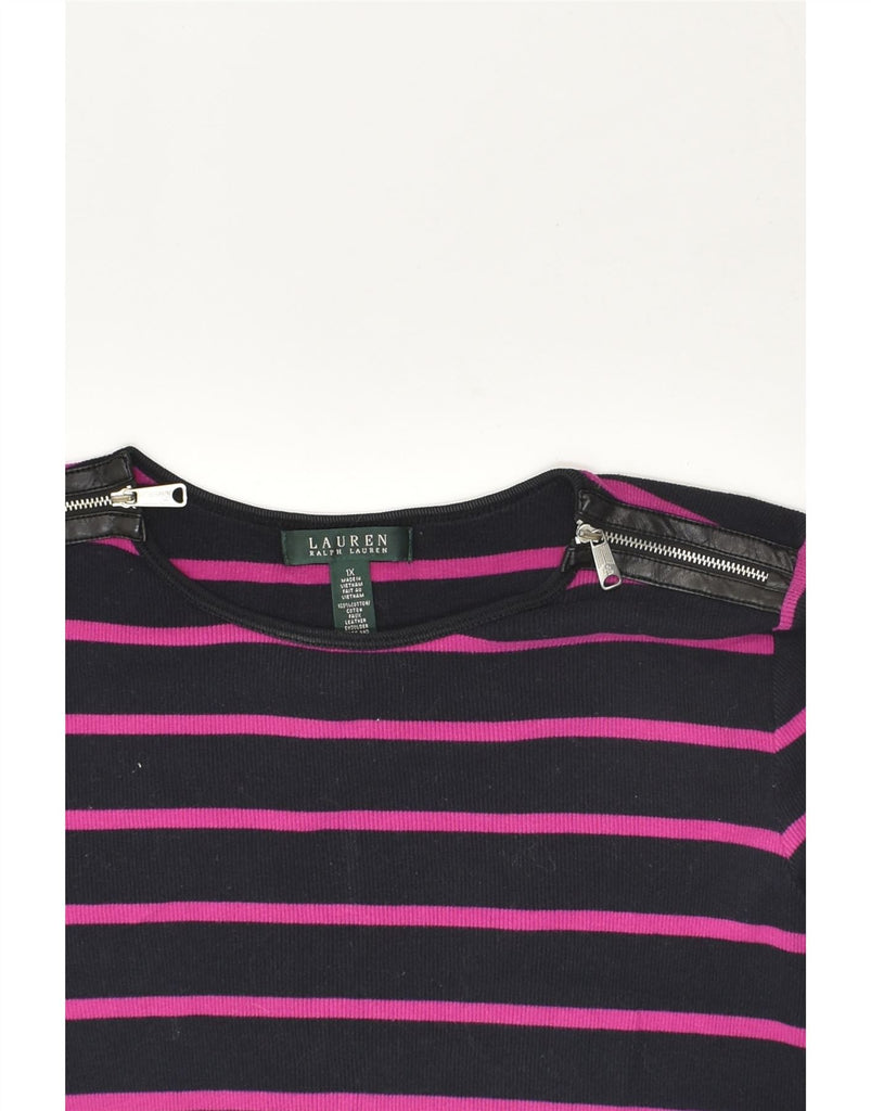 RALPH LAUREN Womens Top Long Sleeve UK 18 XL Black Striped Cotton | Vintage Ralph Lauren | Thrift | Second-Hand Ralph Lauren | Used Clothing | Messina Hembry 