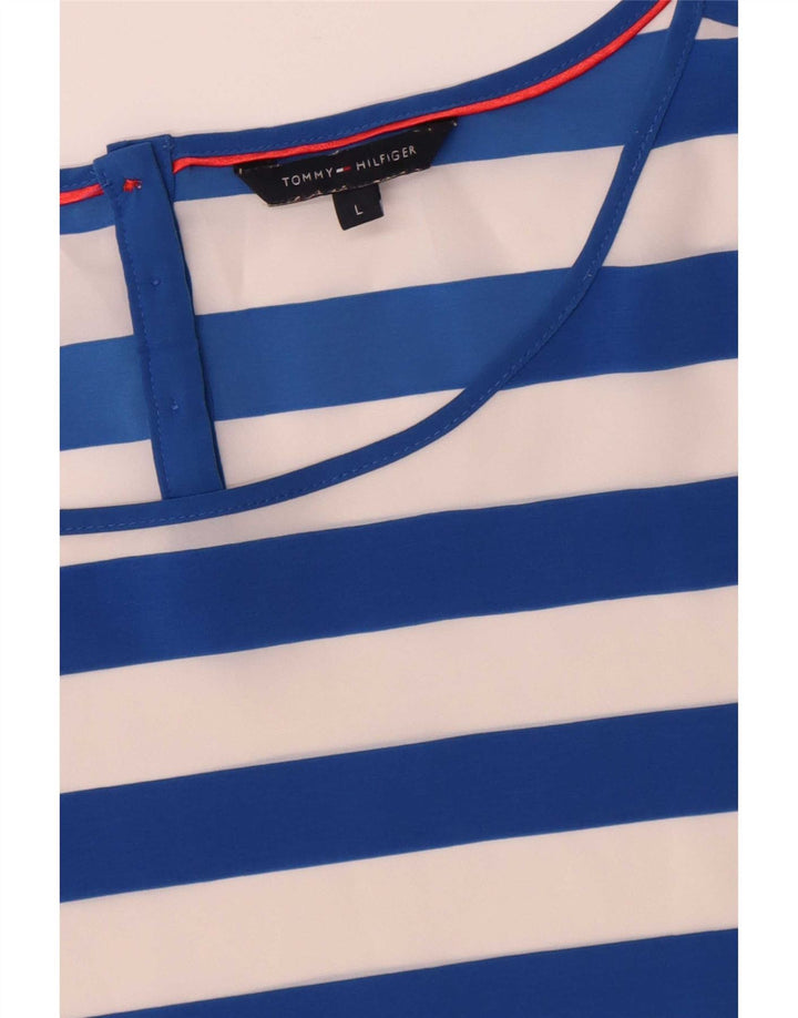 Tommy Hilfiger Womens Blouse Top UK 16 Large Blue Striped