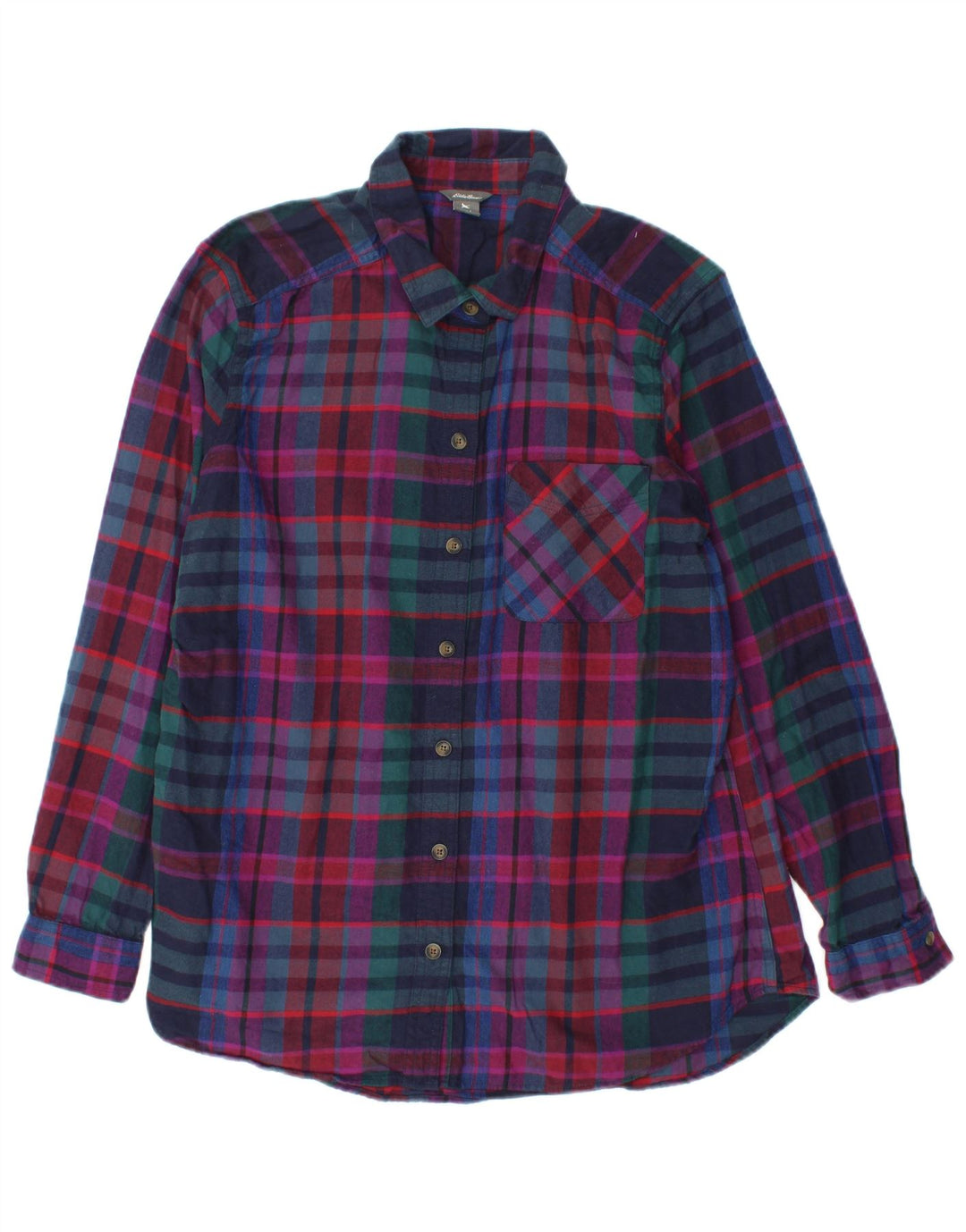 EDDIE BAUER Womens Flannel Shirt UK 16 Large Multicoloured Check Cotton