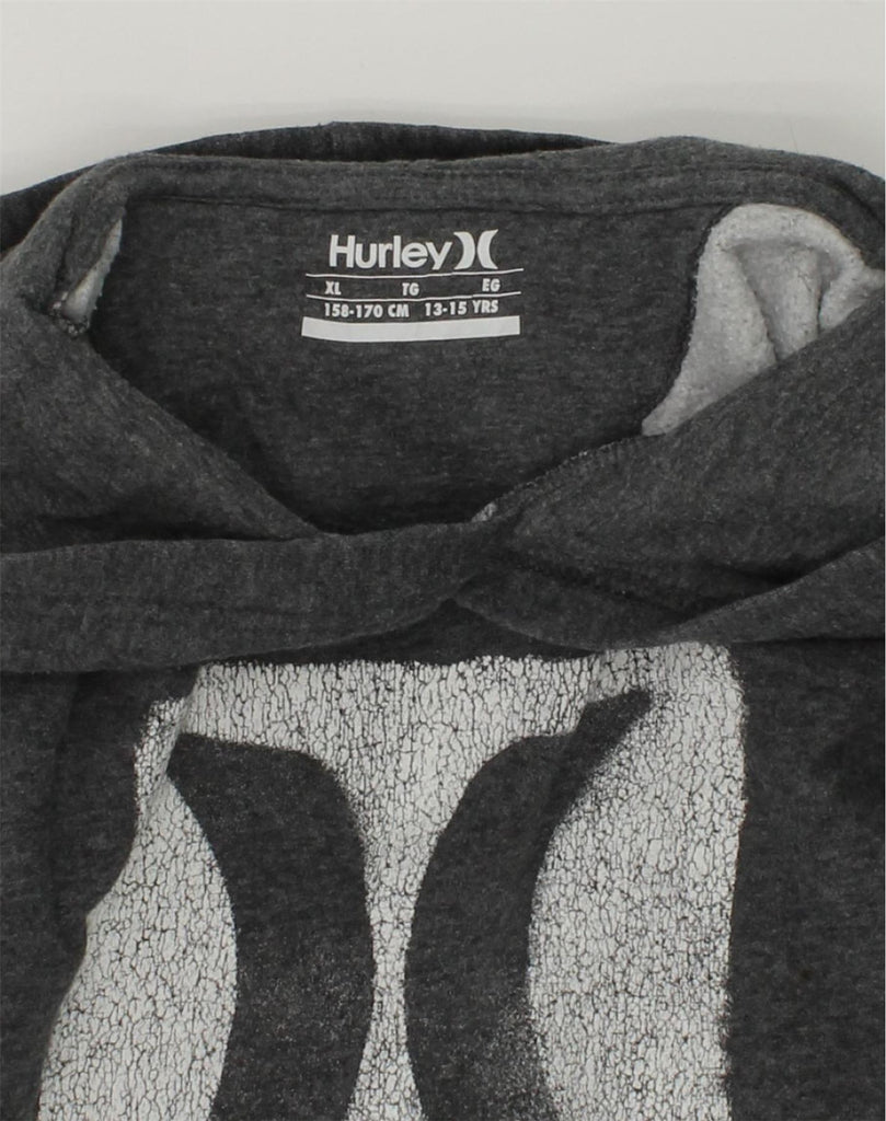 HURLEY Boys Graphic Hoodie Jumper 13-14 Years XL Grey Cotton | Vintage Hurley | Thrift | Second-Hand Hurley | Used Clothing | Messina Hembry 