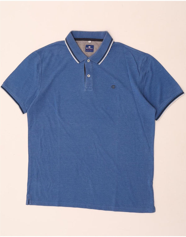 CHAMPION Mens Polo Shirt Large Blue Striped
