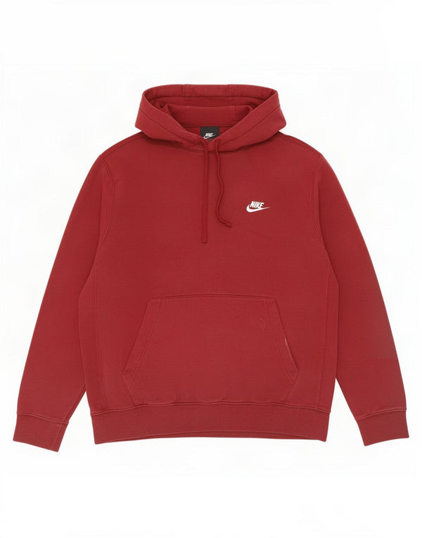 Nike Mens Hoodie Jumper Large Burgundy Cotton