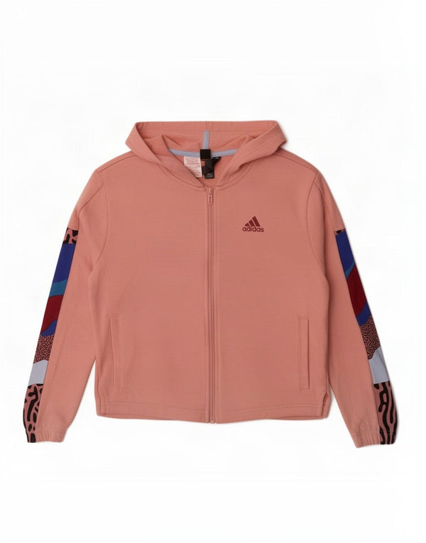 Adidas Girls Zip Hoodie Sweater 14-15 Years Pink Colourblock Cotton