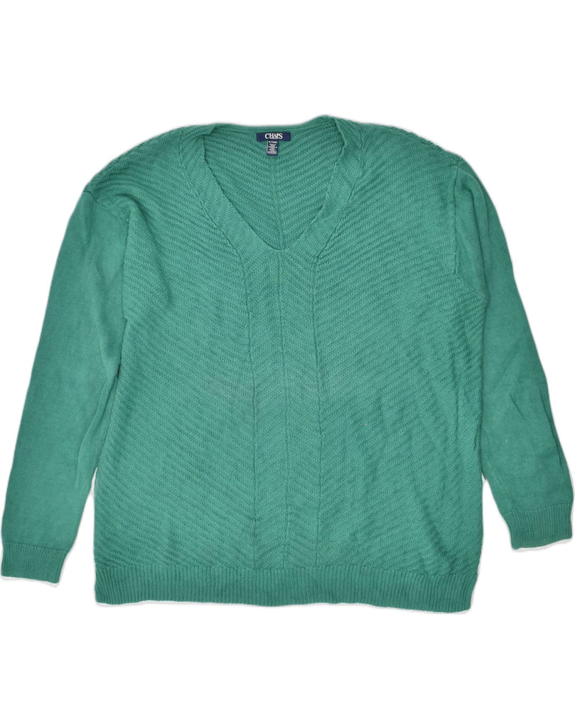 CHAPS Mens V-Neck Jumper Sweater XL Green Cotton | Vintage Chaps | Thrift | Second-Hand Chaps | Used Clothing | Messina Hembry 