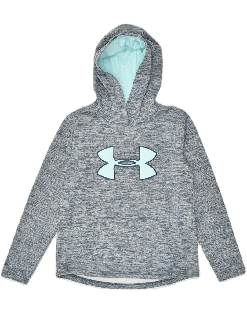 UNDER ARMOUR Womens Graphic Hoodie Jumper UK 6 XS Grey Polyester | Vintage Under Armour | Thrift | Second-Hand Under Armour | Used Clothing | Messina Hembry 