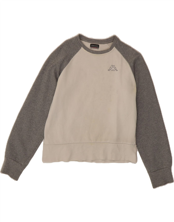 KAPPA Womens Sweatshirt Jumper UK 14 Large Grey Colourblock Cotton Vintage Kappa and Second-Hand Kappa from Messina Hembry 