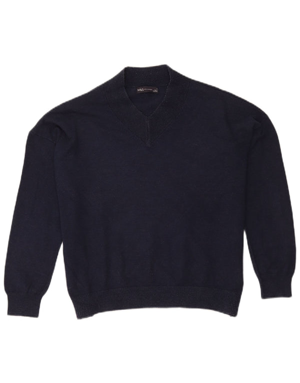 Marks & Spencer Womens Oversized V-Neck Jumper Sweater Medium Navy Blue