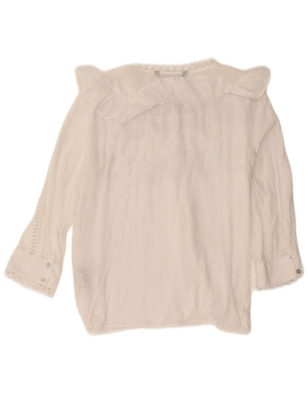 Zara Womens 3/4 Sleeve Shirt Blouse UK 14 Medium White Cotton