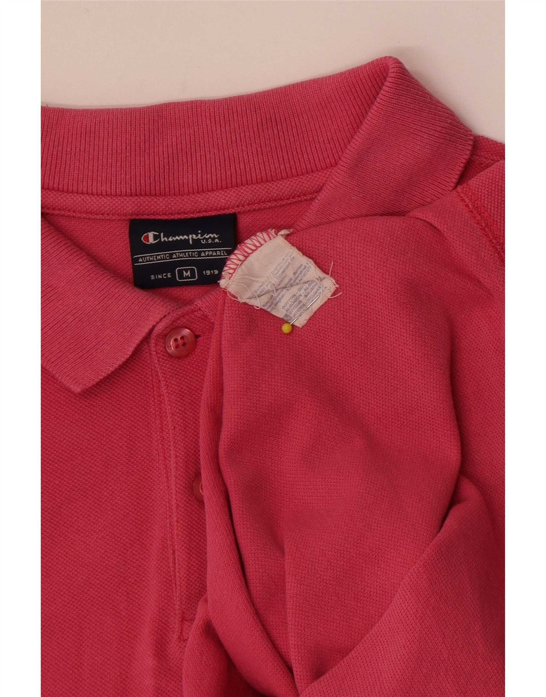 Champion Mens Polo Shirt Medium Pink Cotton