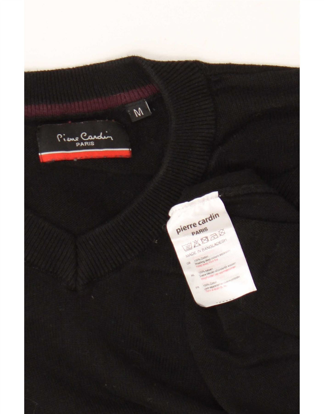 Pierre Cardin Mens Regular Fit V-Neck Jumper Sweater Medium Black Cotton