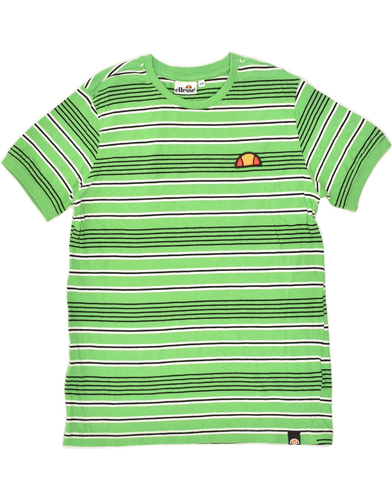 ELLESSE Boys T-Shirt Top 11-12 Years Green Striped Cotton | Vintage Ellesse | Thrift | Second-Hand Ellesse | Used Clothing | Messina Hembry 