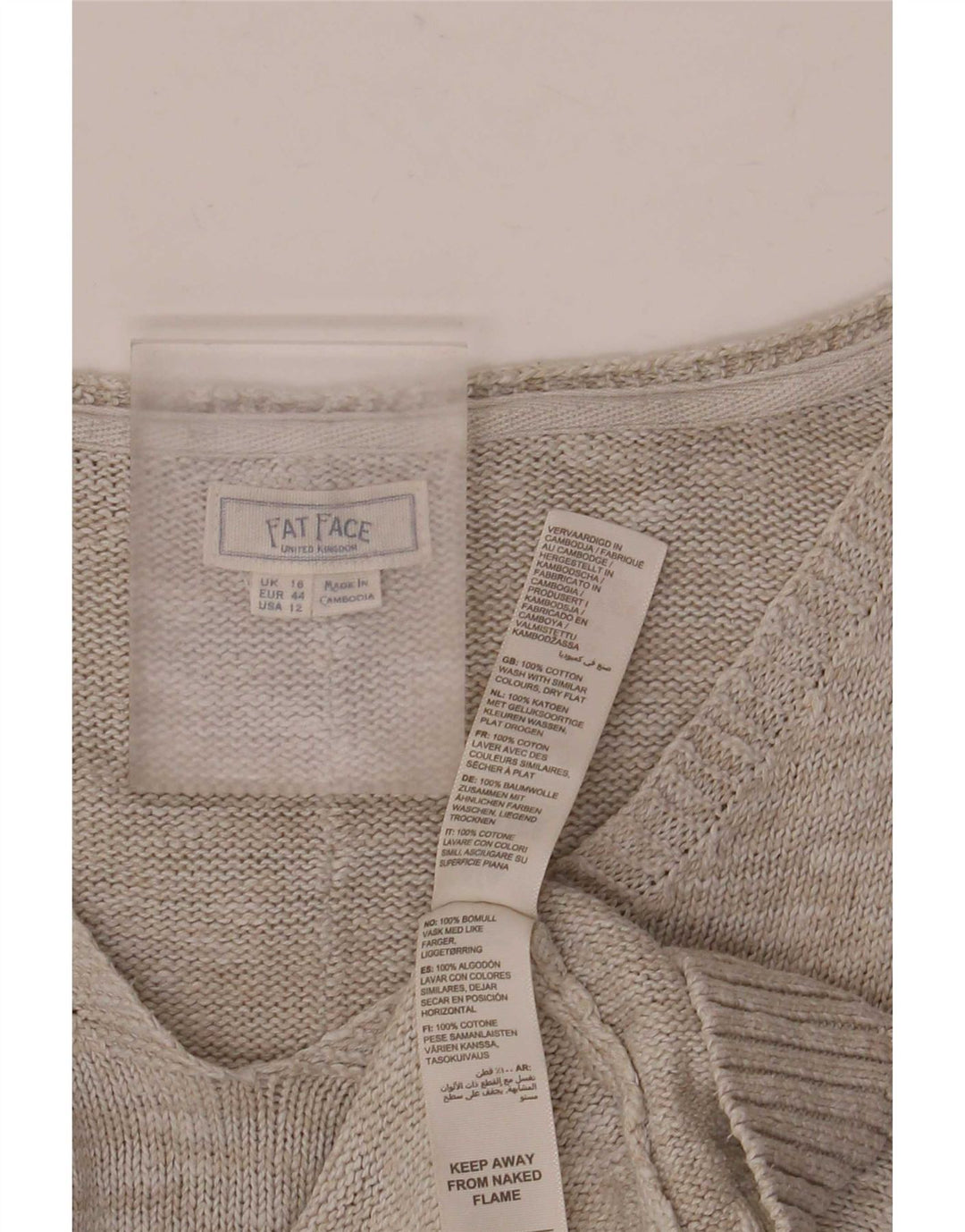 Fat Face Womens Oversized V-Neck Jumper Sweater UK 16 Large Grey Cotton