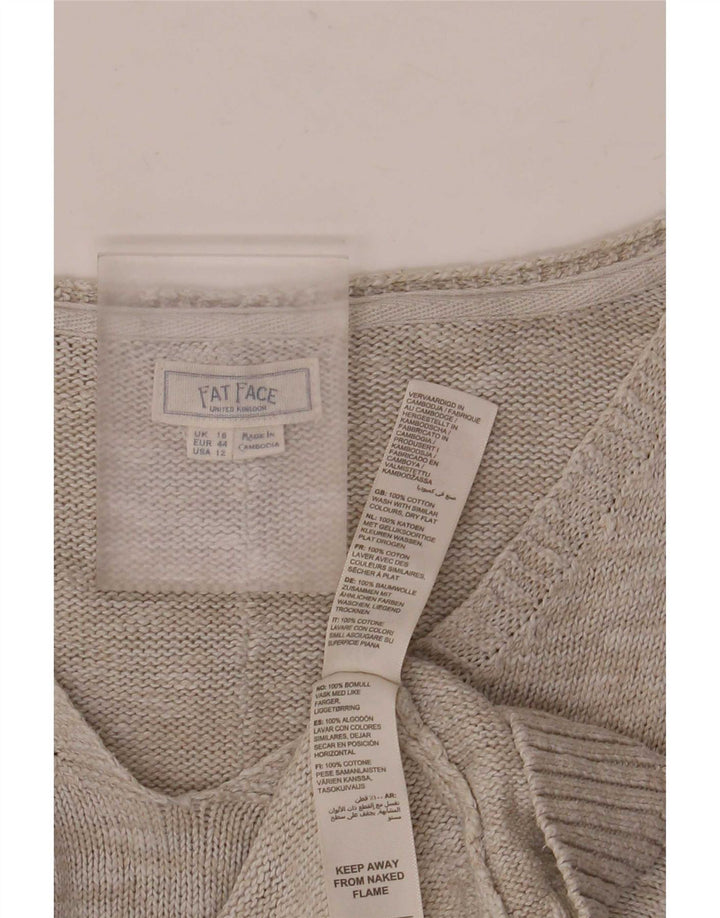 Fat Face Womens Oversized V-Neck Jumper Sweater UK 16 Large Grey Cotton