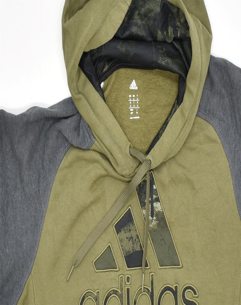 ADIDAS Mens Graphic Hoodie Jumper Small Khaki Colourblock Cotton | Vintage | Thrift | Second-Hand | Used Clothing | Messina Hembry 