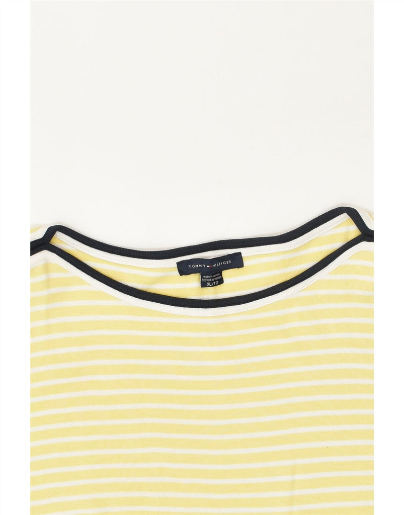 TOMMY HILFIGER Womens T-Shirt Top UK 18 XL Yellow Striped Cotton | Vintage Tommy Hilfiger | Thrift | Second-Hand Tommy Hilfiger | Used Clothing | Messina Hembry 