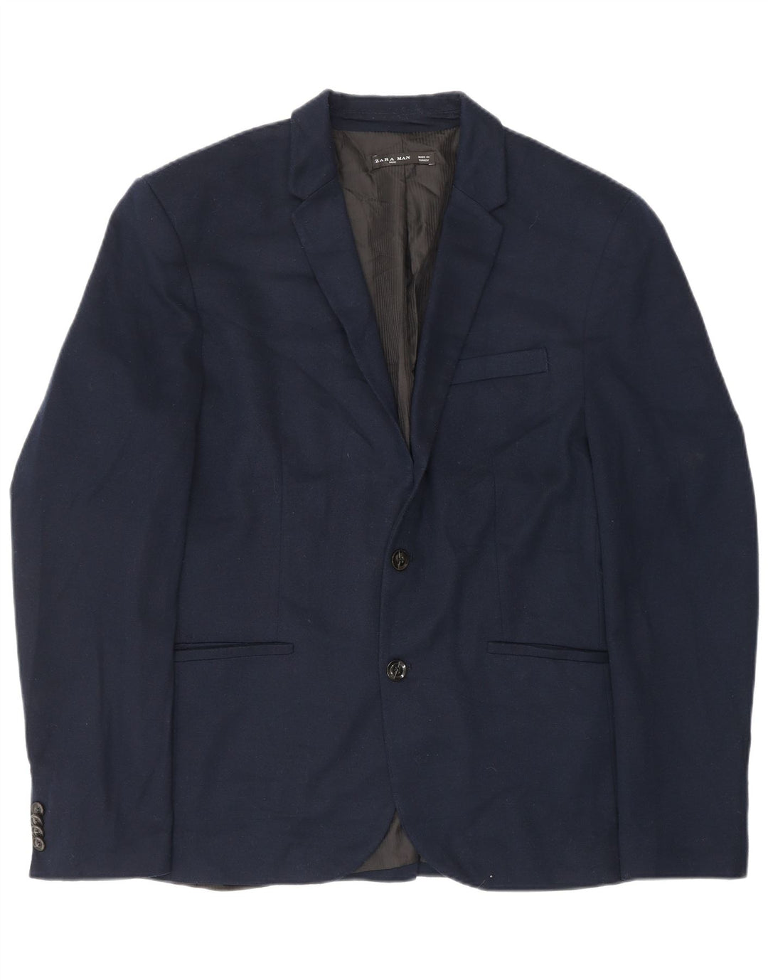 ZARA Mens 2 Button Blazer Jacket UK 42 XL Navy Blue Polyester