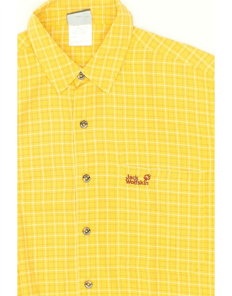 JACK WOLFSKIN Mens Travel Short Sleeve Shirt UK 36/38 Small Yellow Check Vintage Jack Wolfskin and Second-Hand Jack Wolfskin from Messina Hembry 