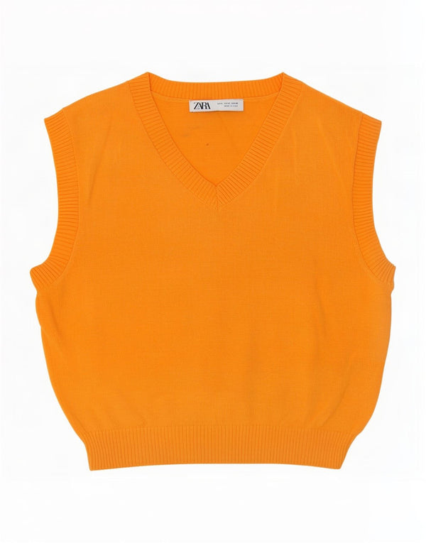 Zara Womens Vest Tank Top UK 12 Medium Orange Viscose