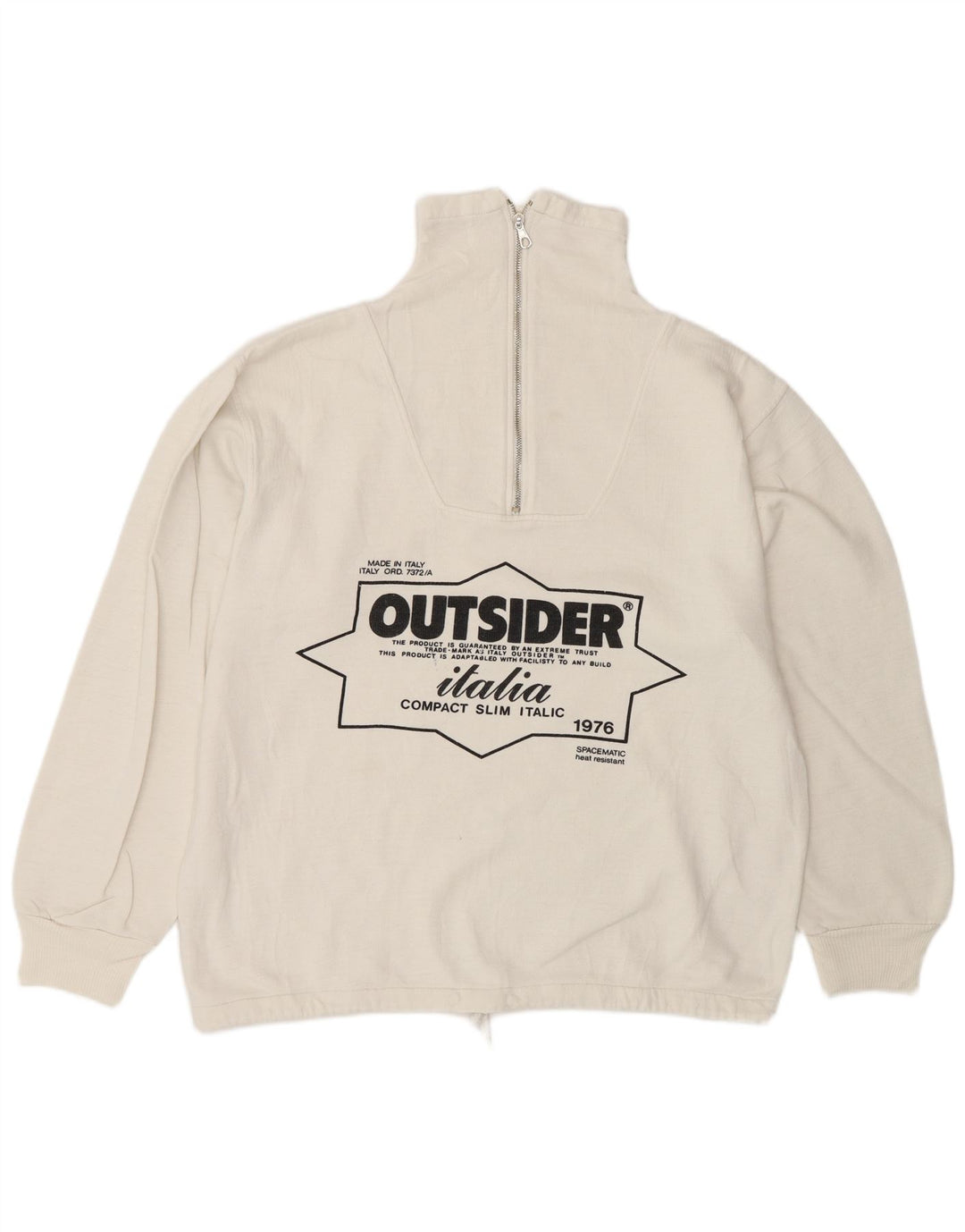 Outsider Mens Graphic Zip Neck Sweatshirt Jumper Medium White Cotton