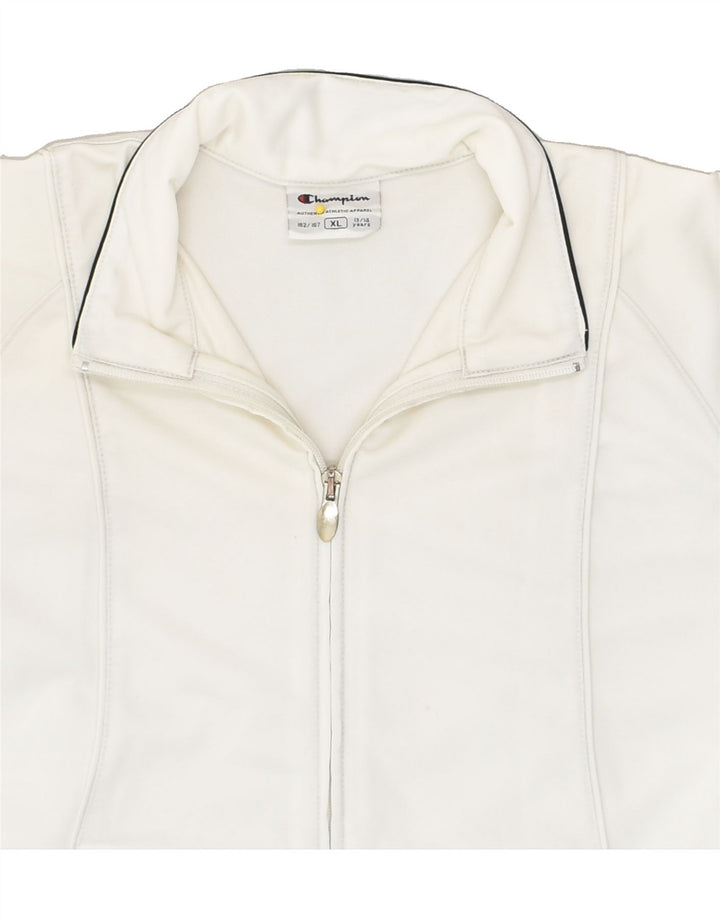 CHAMPION Girls Tracksuit Top Jacket 13-14 Years XL White Polyester | Vintage Champion | Thrift | Second-Hand Champion | Used Clothing | Messina Hembry 