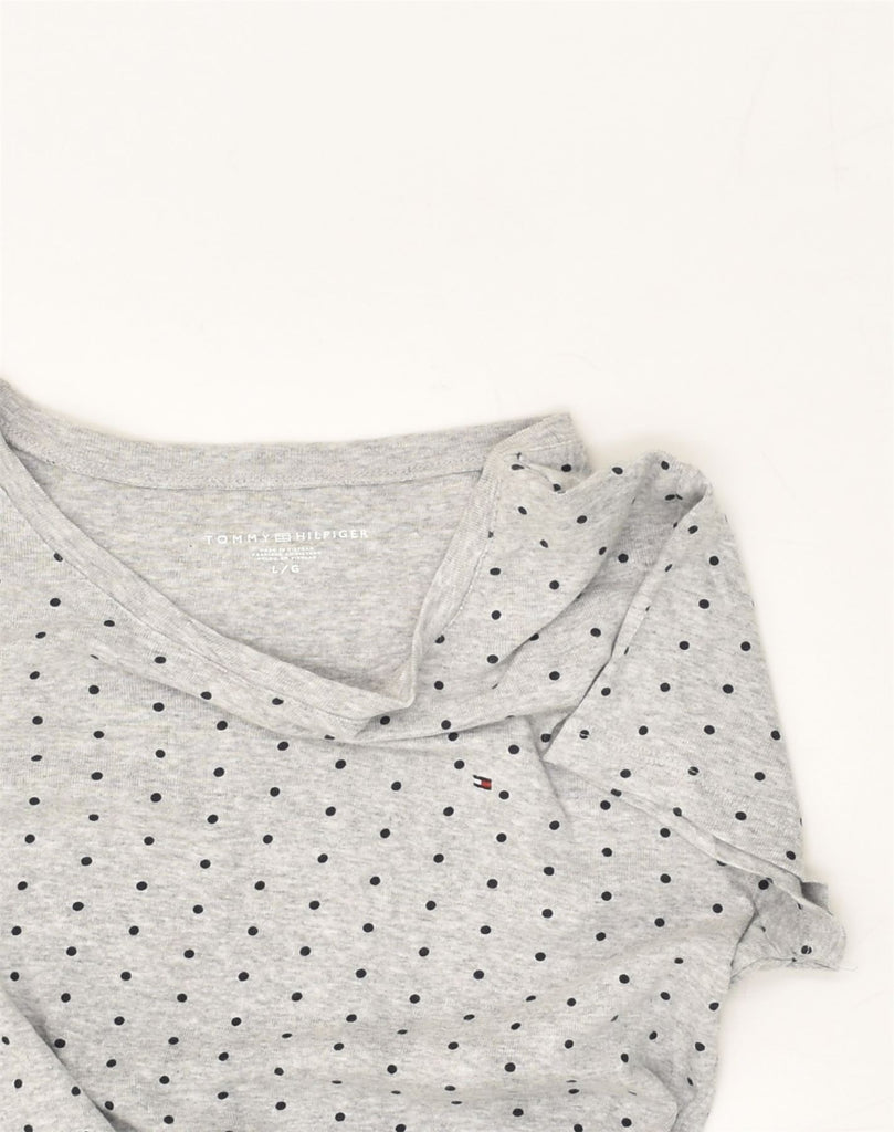 TOMMY HILFIGER Womens T-Shirt Top UK 14 Large Grey Polka Dot Cotton | Vintage Tommy Hilfiger | Thrift | Second-Hand Tommy Hilfiger | Used Clothing | Messina Hembry 