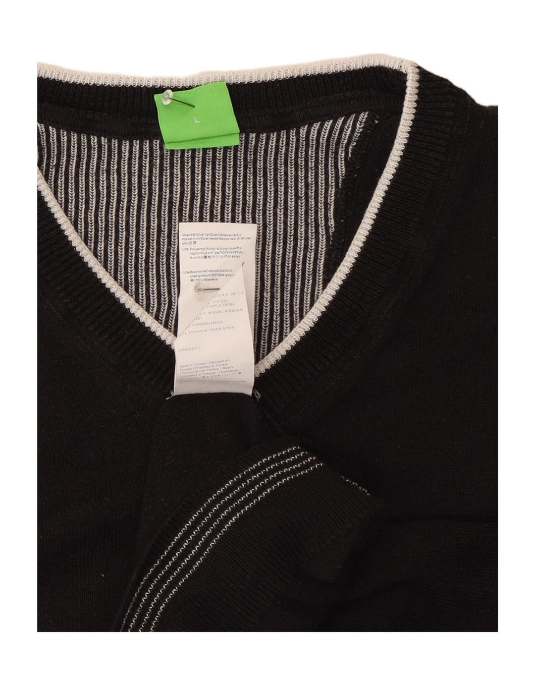 Hugo Boss Mens V-Neck Jumper Sweater Large Black Acrylic