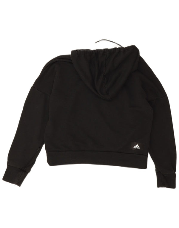 Adidas Womens Graphic Oversized Hoodie Jumper UK 14 Large Black Cotton