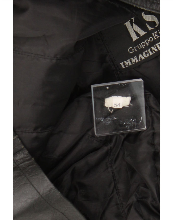 VINTAGE Mens Leather Jacket IT 54 2XL Black Leather